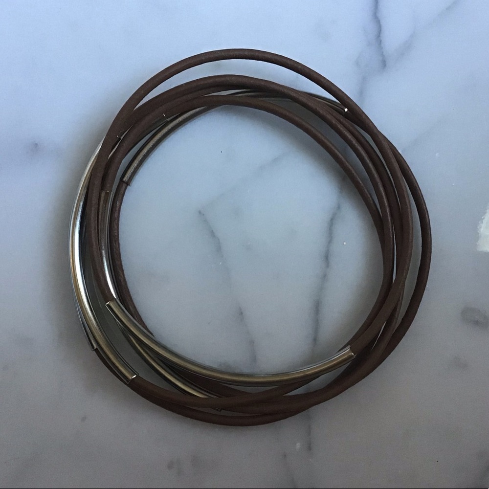 Brown leather bracelet set of 5